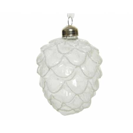 Frosted white glass pinecone hanging decoration 7cm