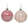 2 kerstballen roze met glitter 8cm
