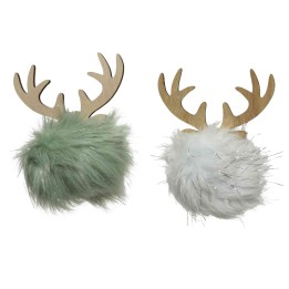 Deux adorables accessoires en forme de renne avec des bois en bois et des pompons en fausse fourr...