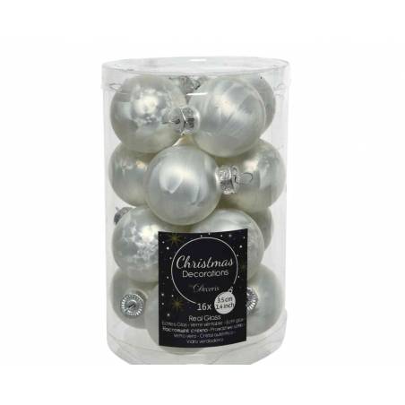 16 kerstballen wit 3,5cm