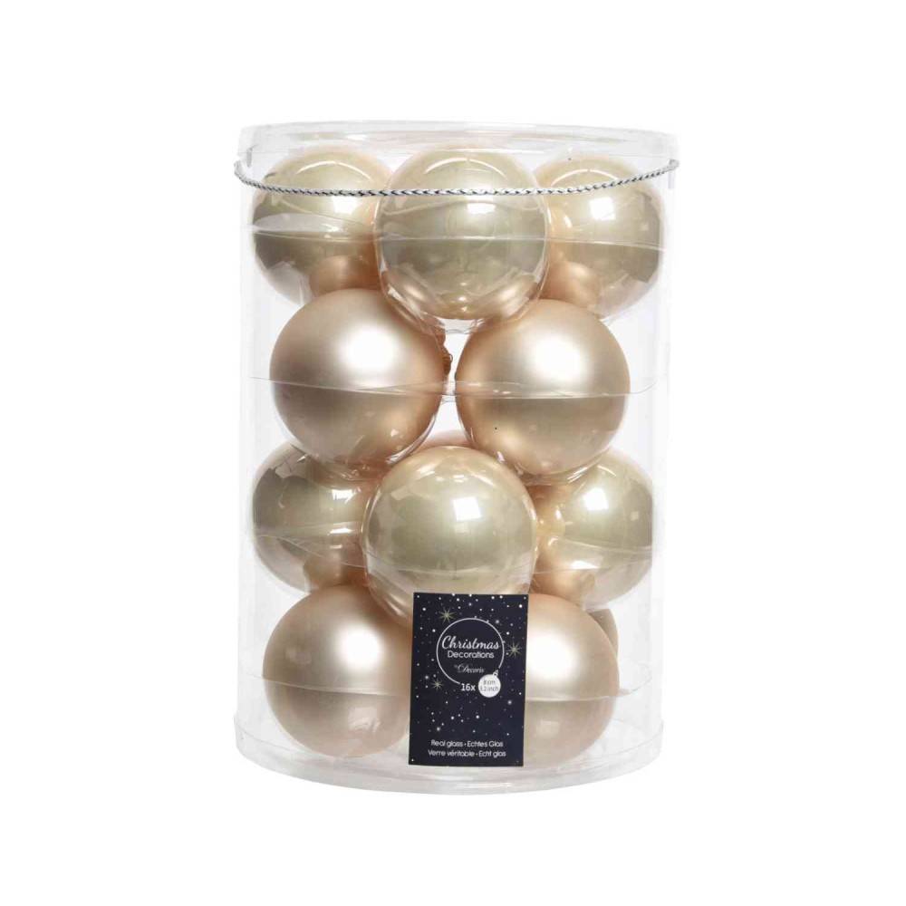 16 kerstballen champagne 8cm | SAPINS.BE SRL