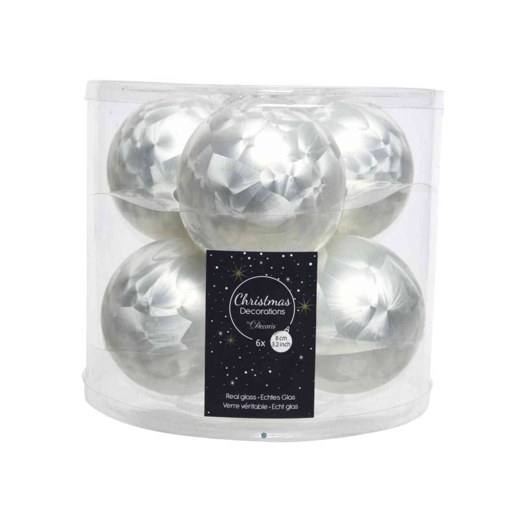 6 Boules de Noël blanches 8cm