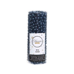 A cylindrical roll of dark blue decorative beads, shiny and reflecting light.