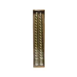 Two twisted gold candles with glitter, packaged in a simple brown box.