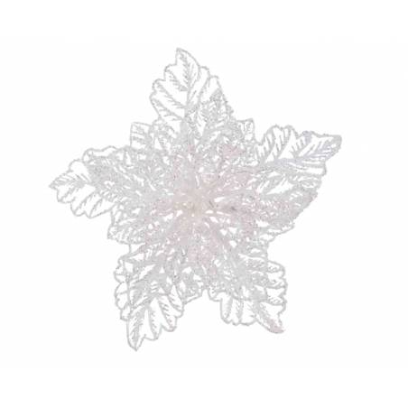 White glitter poinsettia on a clip 23cm