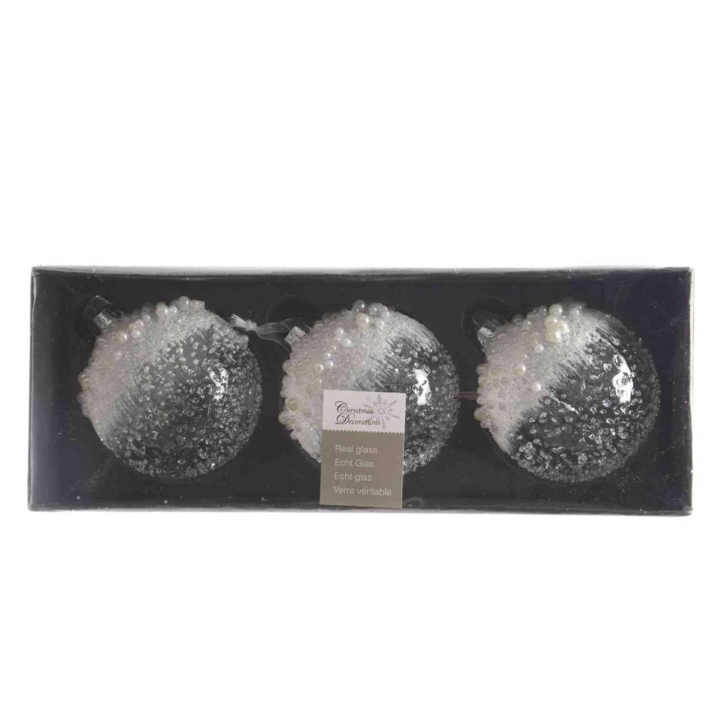 3 Boules de Noël perlées en verre 8cm