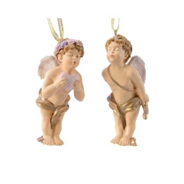 Deux anges en porcelaine, aux teintes douces, ornés de détails dorés et fleuris.
