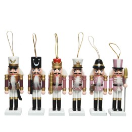 A colorful set of wooden nutcracker soldiers, each uniquely styled and adorned with festive details.