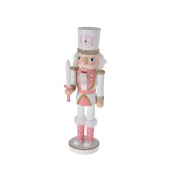 Een schattige, roze en witte notenkraker met een zwaard, versierd met glitters en een schattig ge...
