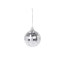 A shiny, silver disco ball reflecting light with small square mirrors. A shiny, silver disco ball reflecting light with small square mirrors.