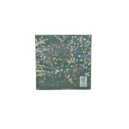 Papier de cadeau vert avec des étoiles dorées et argentées dispersées.