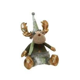 Een schattige, zachte eland met een feestelijke hoed en gouden details.