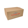 A brown cardboard box with a red logo, labeled for Christmas tree delivery.