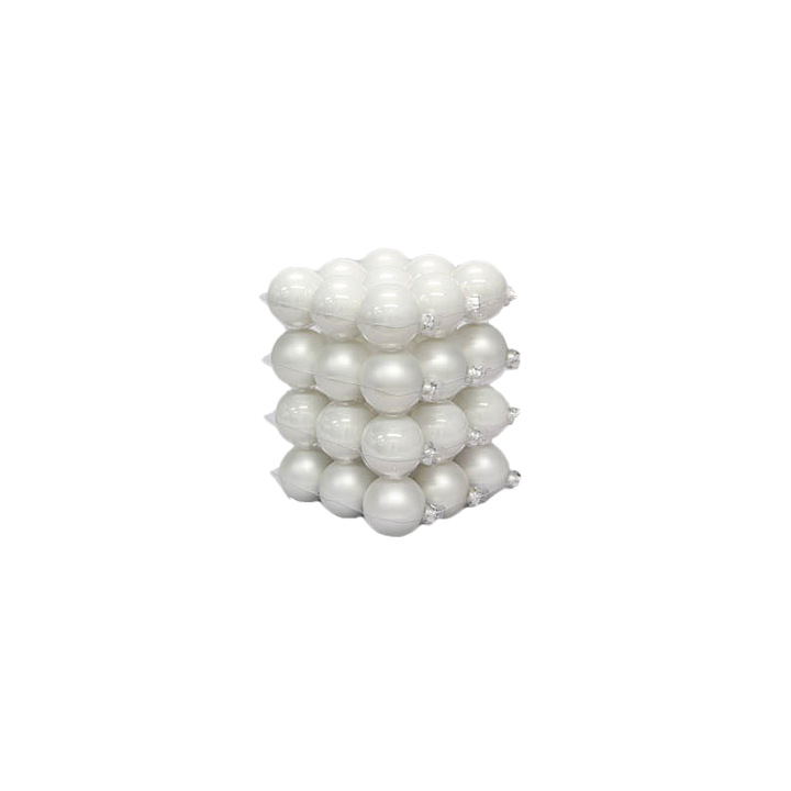 A stacked arrangement of glossy white spheres resembling pearls.