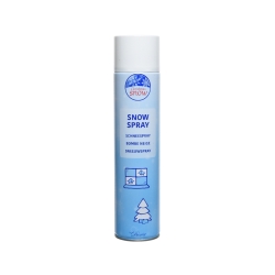 Aérosol blanc et bleu, étiquette claire, spray pour simuler la neige décorative.