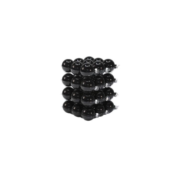A stack of glossy black spheres arranged in a compact, geometric formation.