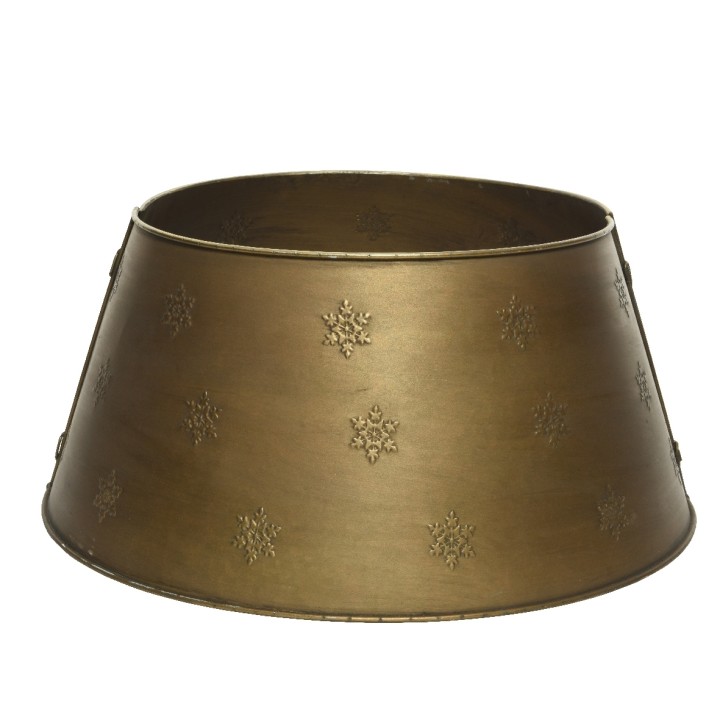 A bronze-toned bowl with a textured surface featuring embossed snowflake patterns.