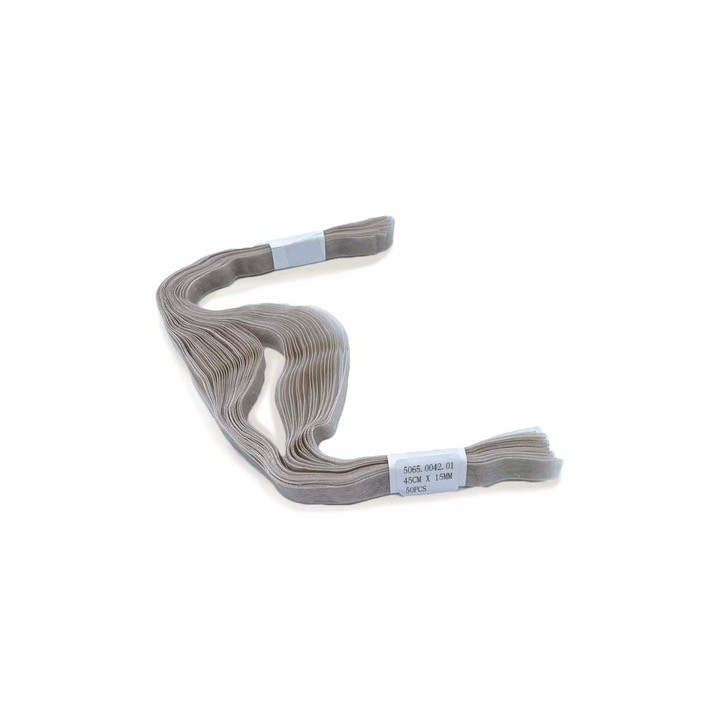 A long, light gray ribbon with a wavy texture, neatly coiled for easy use.