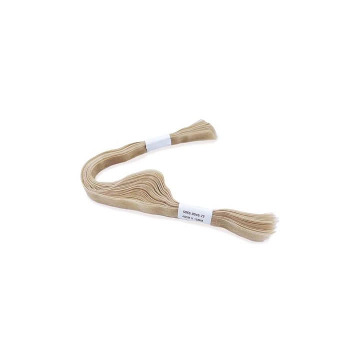 A bundle of light beige embroidery thread, neatly arranged with a paper label.