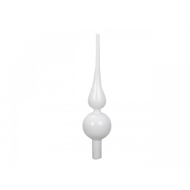A sleek white spire with a rounded base and elongated tip, modern and minimalistic in design.