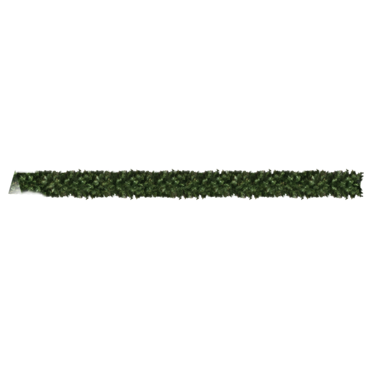 A long, lush green garland with dense, needle-like foliage.