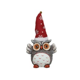 Chouette décorative en céramique, festive avec un chapeau de Noël rouge.