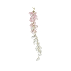 Delicate hanging strands of pink and clear crystals resembling cascading flowers.