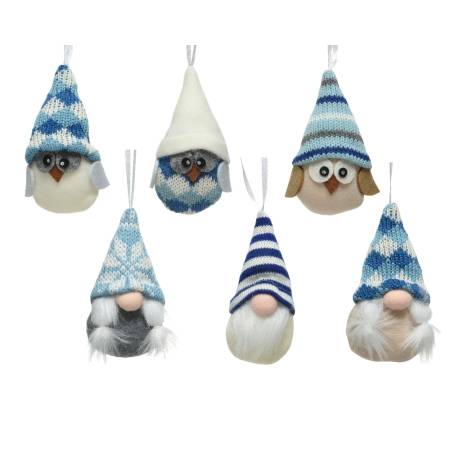 6 Suspensions bleues hiboux-gnomes