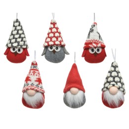 Décorations festives en feutre, gnomes et hiboux aux chapeaux tricotés colorés.