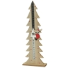 Arbre en bois sculpté, décoré d'un renne et d'étoiles, avec une règle de mesure intégrée.