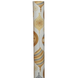 Wit cadeaupapier met goud- en zilverkleurige ornamenten en een elegant, feestelijk patroon.