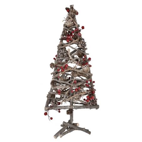 Wooden Christmas tree with red berries 55cm