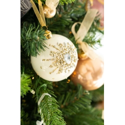 6 Boules de Noël en verre blanc et perle