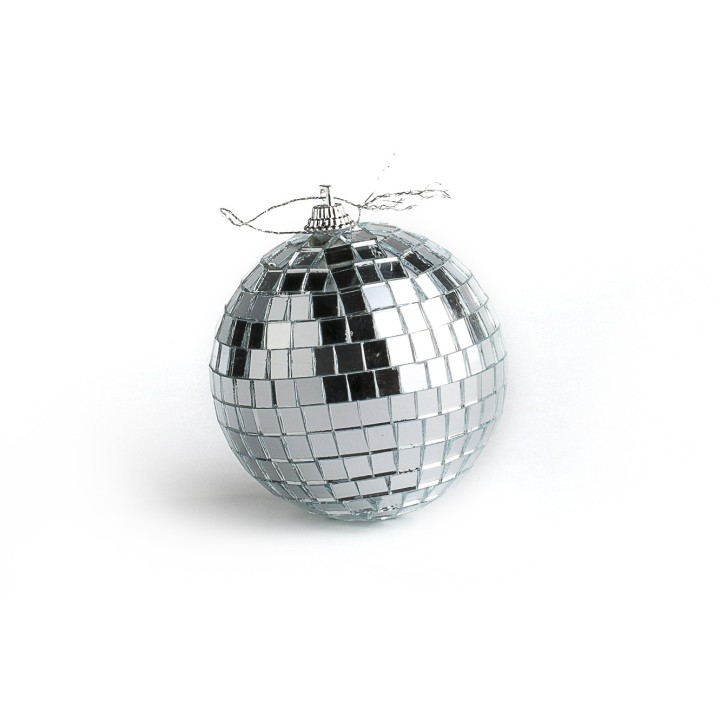 Boule à facettes brillante, composée de petits miroirs, reflet scintillant et festive.