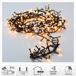 A tangled string of warm white fairy lights on a dark wire, perfect for festive decor.