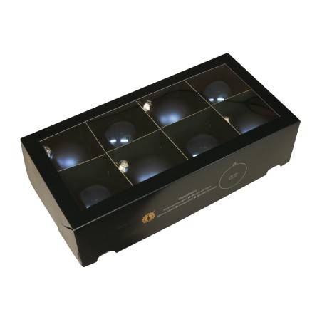 Coffret noir élégant contenant neuf sphères brillantes, éclairées et soigneusement disposées. Coffret noir élégant contenant neuf sphères brillantes, éclairées et soigneusement disposées.