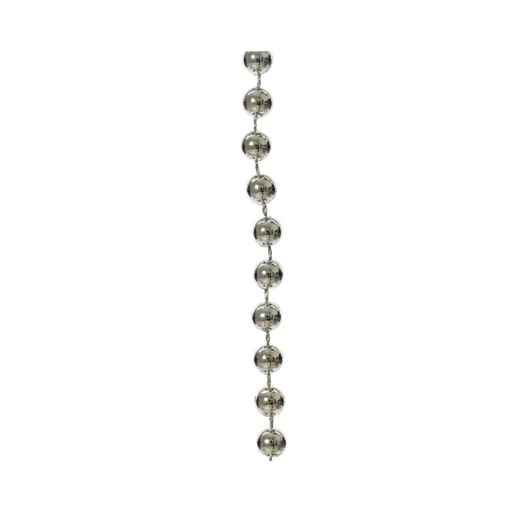 A vertical line of shiny, metallic spheres connected by thin links.