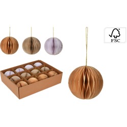 Boules en papier alvéolé dans des teintes douces, présentées dans une boîte en carton.
