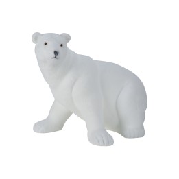 Een witte, plastieken ijsbeer met een vriendelijke uitstraling en zachte, afgeronde vormen.