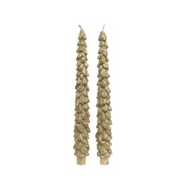 Deux bougies en forme d'arbres dorés, scintillantes et élégantes, parfaites pour les fêtes.