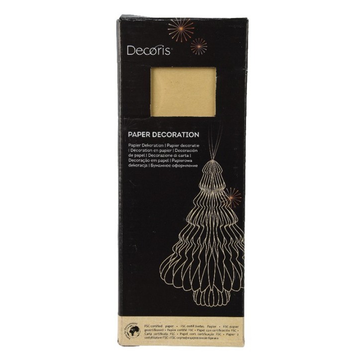 A sleek black box with gold accents, displaying a paper decoration design inside.