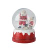 A festive snow globe featuring Santa and a child, surrounded by sparkling snowflakes.