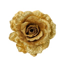 A shimmering gold rose with sparkling petals, evoking elegance and luxury.