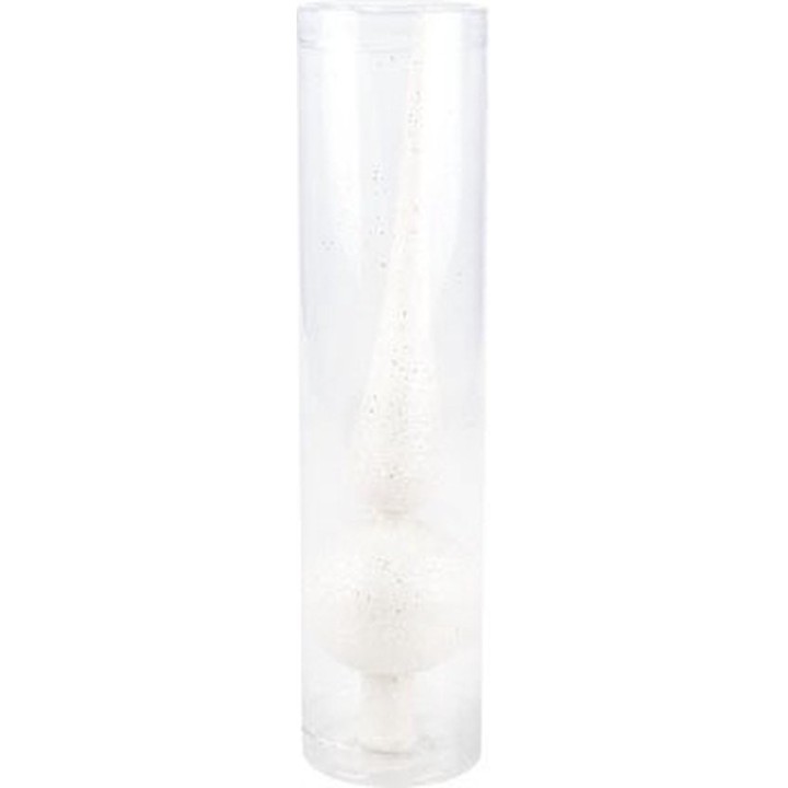 A sleek, transparent cylinder encases a shimmering white spiral shape inside.
