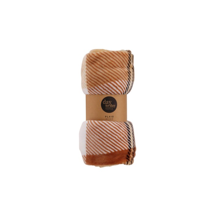 Soft, warm blanket in a tan plaid pattern with subtle texture and a cozy vibe.