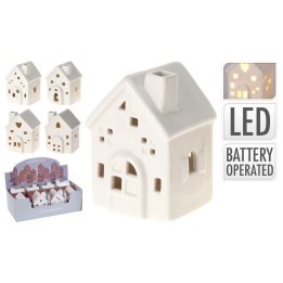Maisons en céramique blanche, illuminées par LED, style cosy et délicat.