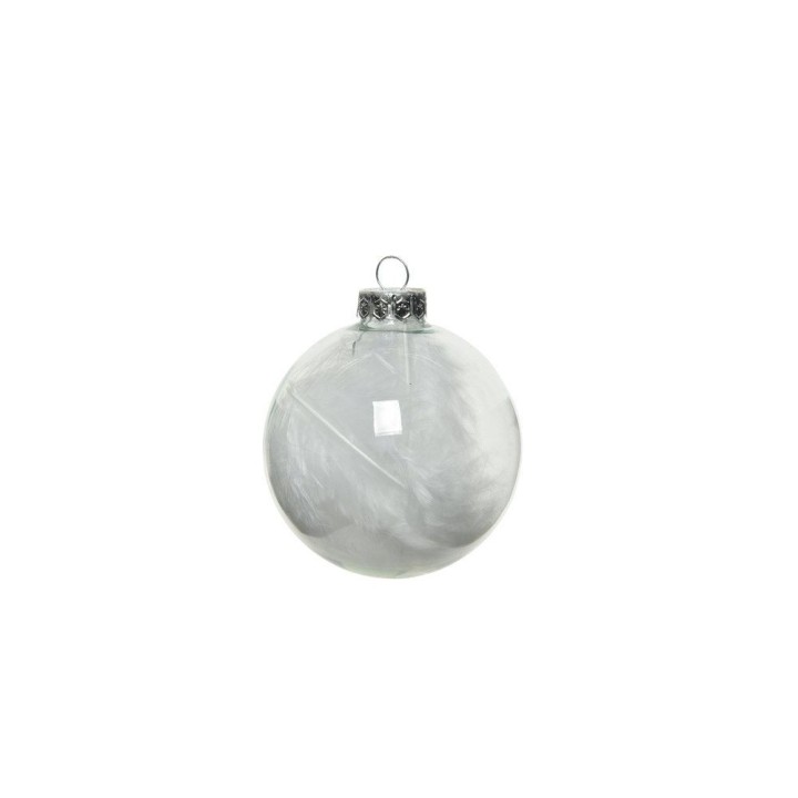 Glanzende, witte kerstbal met een delicate, marmeren uitstraling en zilveren bovenstukje.