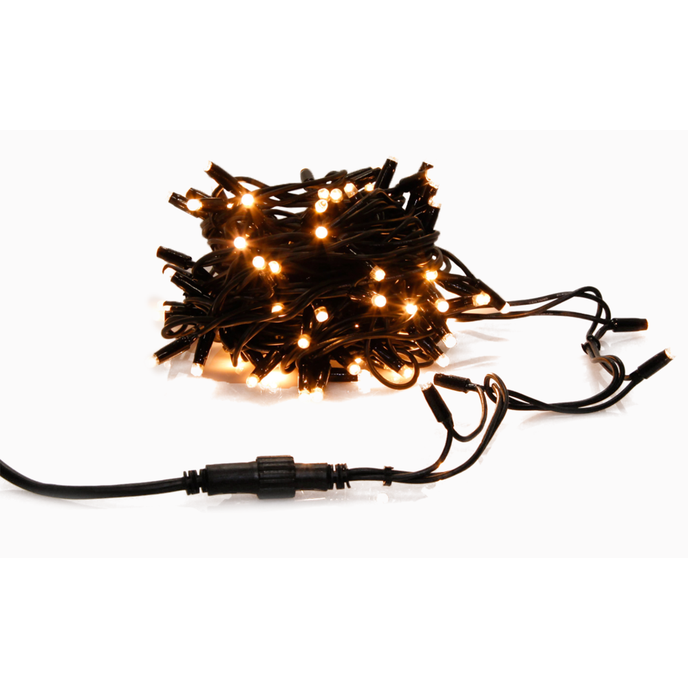 Guirlande lumineuse noire enroulée, éclairage doux avec ampoules jaunes scintillantes.
