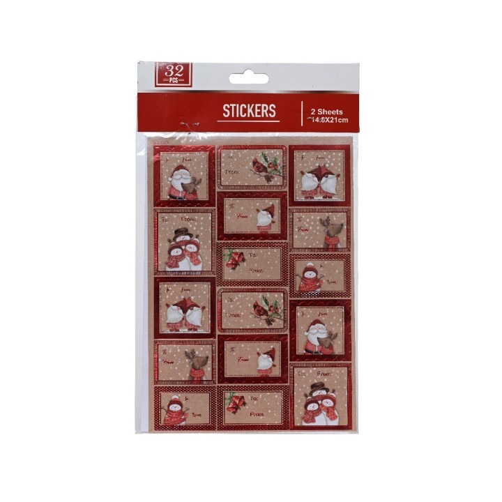 Two sheets of decorative stickers featuring snowmen and holiday motifs on a textured background.