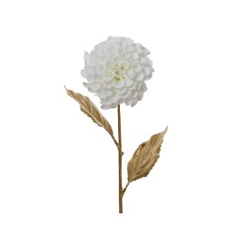 Witte bloem met ronde bloemblaadjes op een gouden steel en bladeren. Elegant en minimalistisch.
